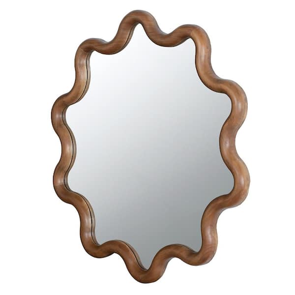 Unbranded 30 in. W x 31 in. H Novelty/Specialty Wooden Framed Wall Bathroom Vanity Mirror in Brown Living Room Bedroom Entryway