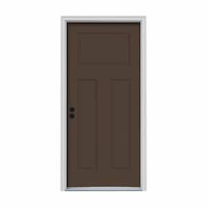 30 in. x 80 in. 3-Panel Craftsman Dark Chocolate Painted Steel Prehung Right-Hand Inswing Front Door w/Brickmould