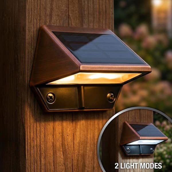 Solar 2-LED Outdoor Copper Integrated LED Deck and Wall Light (2-Pack)