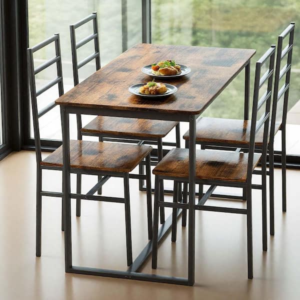 5-Piece Metal and Wood Outdoor Dining Set