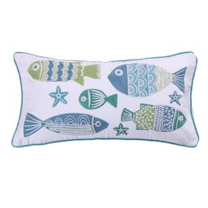 Ocean Springs Multicolored Fish and Starfish Crewel Stitched12 in. x 24 in. Throw Pillow