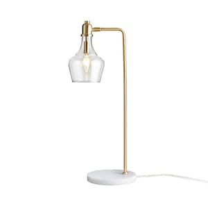 24 in. Gold Table Lamp for Living Room with Glass Shade and Marble Base