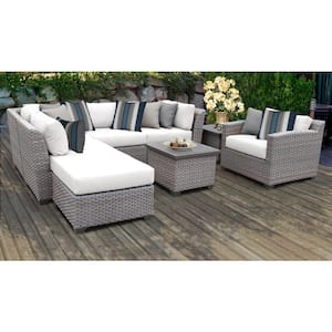 Florence 8-Piece Wicker Outdoor Patio Conversation Sectional Seating Group with White Cushions