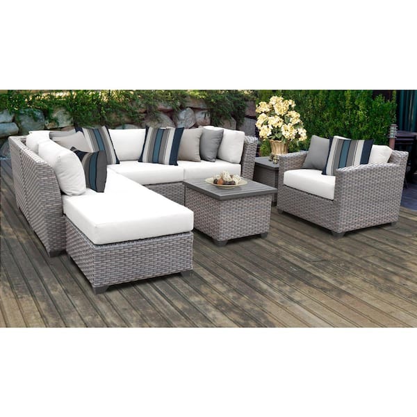 TK CLASSICS Florence 8-Piece Wicker Outdoor Patio Conversation Sectional Seating Group with White Cushions