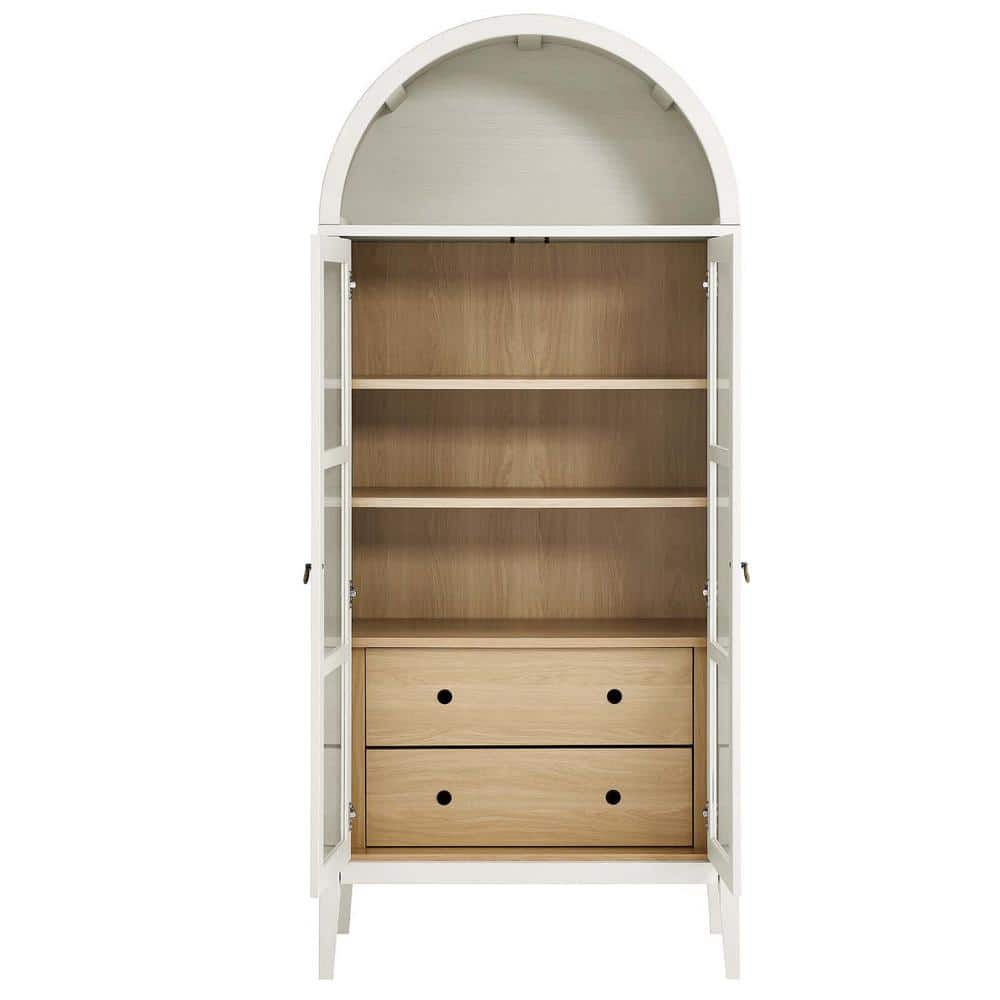 Nolan Tall White Oak Arched China Cabinet with Glass Doors