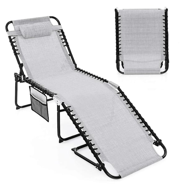 Costway 1-Piece Metal Outdoor Folding Chaise Lounge Chair Portable Sun Lounger with Adjustable Backrest in Grey