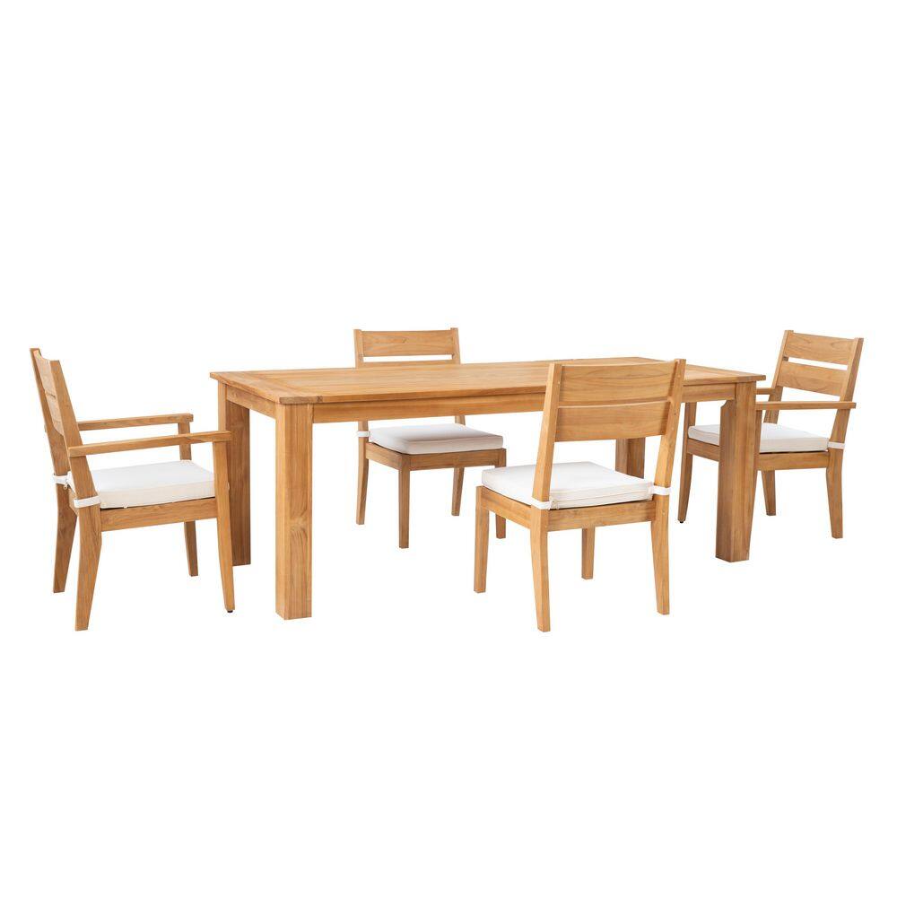 Callahan Natural Brown 5-Piece Teak Wood Rectangle table Outdoor Dining Set with Antique White Cushions price history on PriceWatchPro