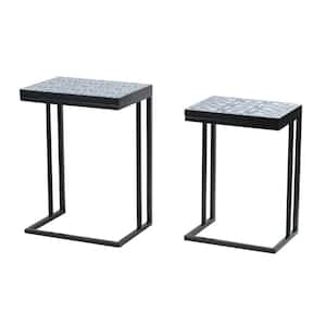 13 in. Blue, White and Black Rectangular Wood Top End Tables (Set of 2)