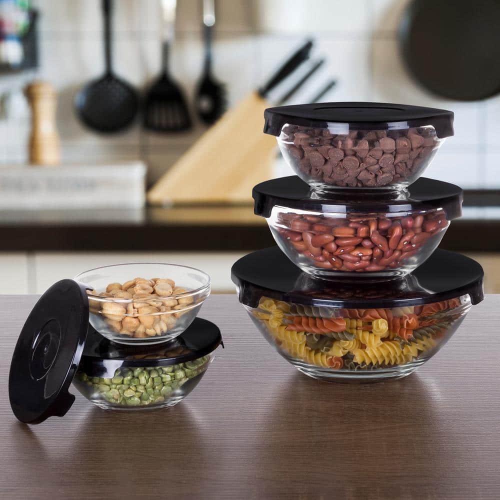 Chef Buddy 10-Piece Glass Meal Prep Bowl Set with Black Lids