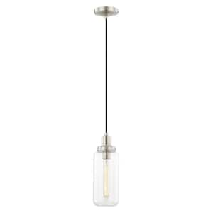 Rossmore 1-Light Brushed Nickel Mini Pendant with Clear Glass