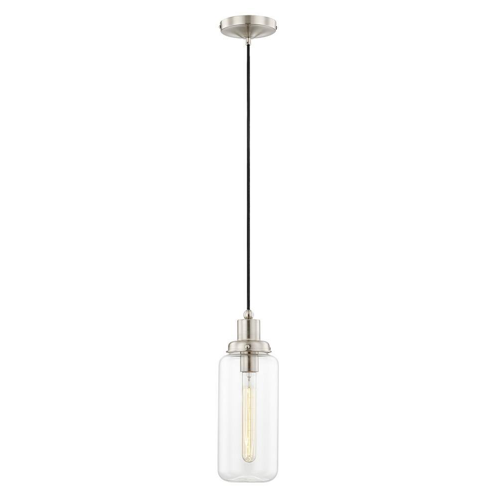 Elegant Brushed Nickel Mini Pendant with Hand-Blown Clear Glass