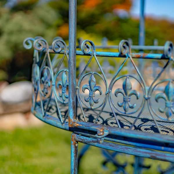 Zaer Ltd. International 57.48 in. L Antique Blue Iron Flower Cart