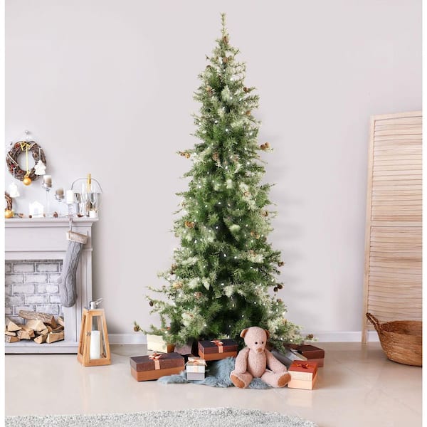 9-ft. Pre-Lit Buffalo Fir Green Slim Artificial Artificial Christmas Tree, Multi-Color LED Lights