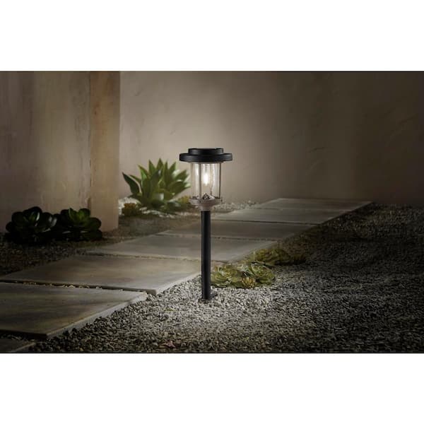 Hampton Bay Brookhaven 20 Lumens 2-Tone Black and Gray LED Outdoor Solar Path Light with Seedy Glass Lens and Vintage Bulb (1-Pack)