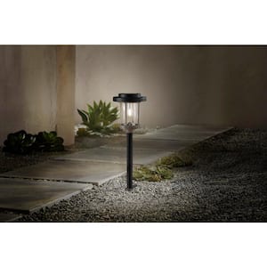 Brookhaven 20 Lumens 2-Tone Black and Gray LED Outdoor Solar Path Light with Seedy Glass Lens and Vintage Bulb (1-Pack)