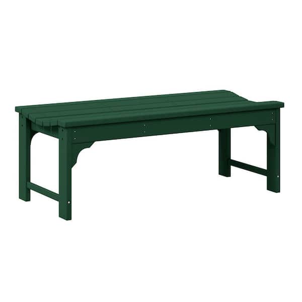 Mason Outdoor Patio All-Weather Fade Resistant HDPE Poly Plastic Backless Garden Bench in Dark Green