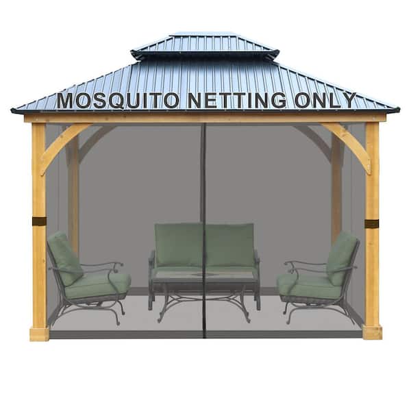Aoodor 10 ft. x 12 ft. Universal Replacement Mosquito Netting for Patio Gazebos with Zippers (Mosquito Net Only) - Gray