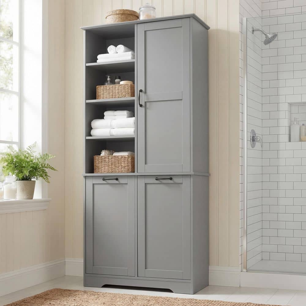 Ximuprmy 31 in. W x 14 in. D x 68 in. H Gray Freestanding Linen