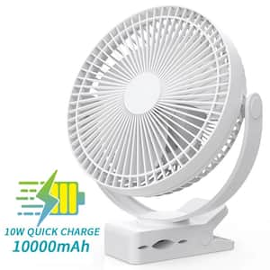 8 in. 4 fan speeds Desk Fan in White with Strong Airflow Sturdy Clamp for Office Desk Golf Car Outdoor Travel Camping