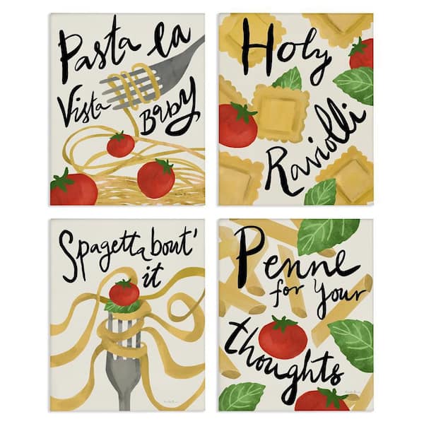 Funny Pasta Puns by Farida Zaman 4 Pieces Unframed Food Graphic Art Print 14 in. x 11 in.