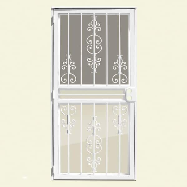 Unique Home Designs 30 in. x 80 in. Estate White Recessed Mount All Season Security Door with Insect Screen and Glass Inserts