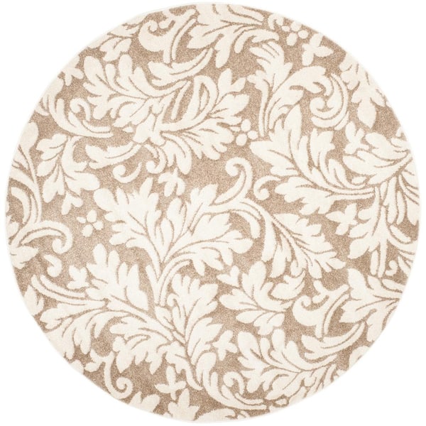 SAFAVIEH Amherst Wheat/Beige 9 ft. x 9 ft. Round Geometric Floral Area Rug
