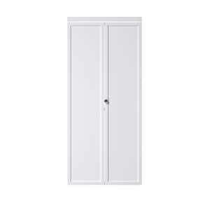 36 in. x 80.5 in. Paneled Solid Core White Primed 1 Lite MDF Bifold Door with Hardware Kit