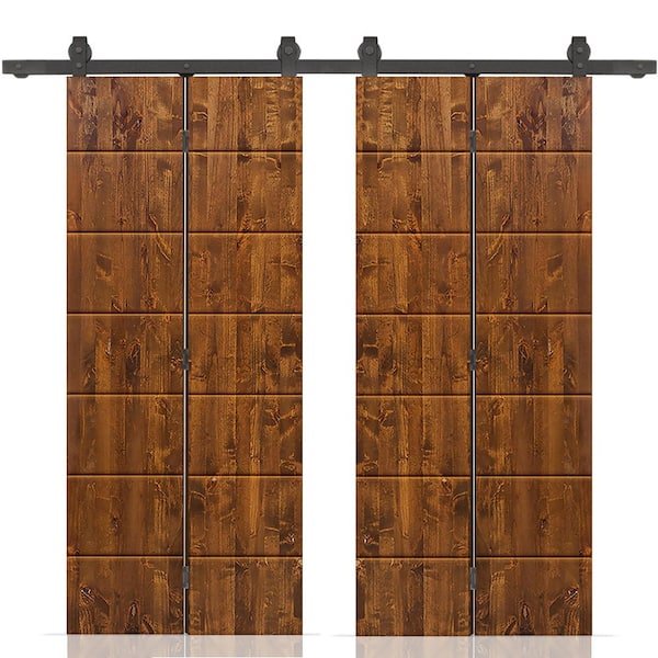 CALHOME 52 in. x 80 in. Hollow Core Walnut Stained Pine Wood Double Bi-Fold Door with Sliding Hardware Kit