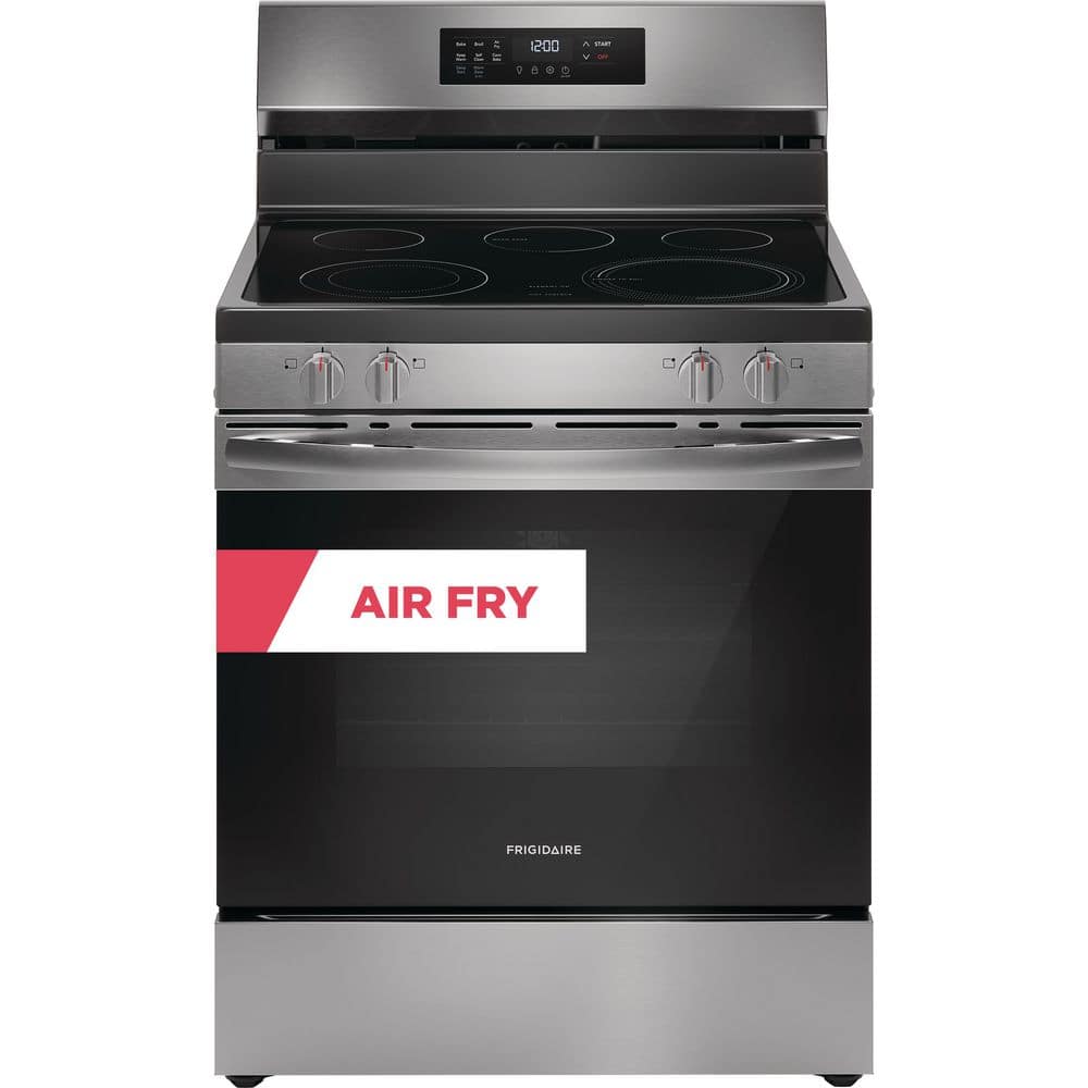 30 in. 5.3 cu. ft. 5 Burner Element Freestanding Self-Cleaning Electric Range in Stainless Steel with Air Fry