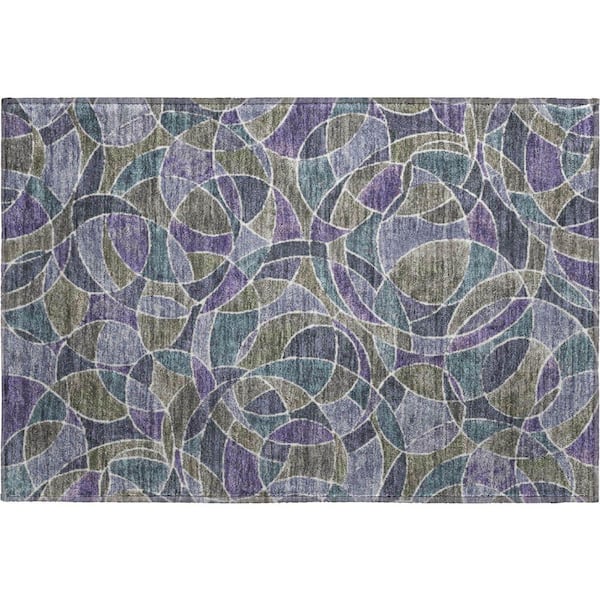Mayfield Premium Machine Washable Abstract AMF2208 Purple 2 ft. x 3 ft. Accent Rug
