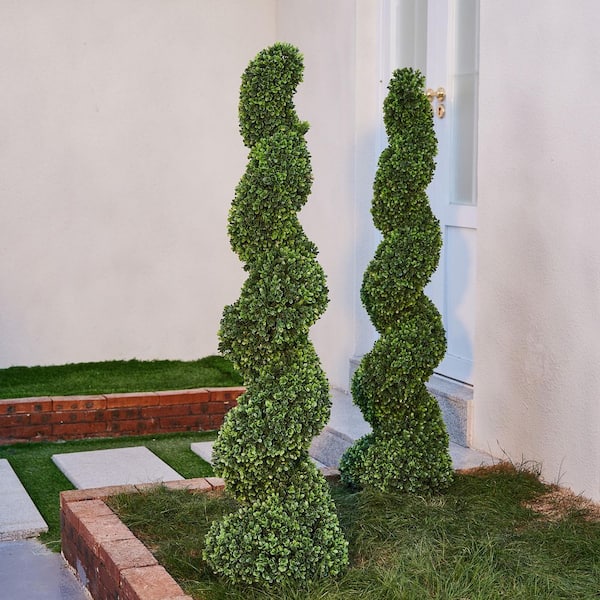 DR.Planzen 4 ft. Artificial Boxwood Spiral Topiary Trees Faux