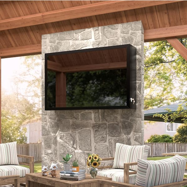 43 in. W Metal Outdoor TV Enclosure Cabinet, Patio TV Furniture Cover with Anti-theft Lock and TV Mount