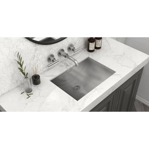 Ariaso 34 in. Undermount Rectangular 16-Gauge Brushed Stainless Steel Bathroom Sink