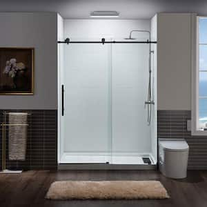 48 in. W x 76 in. H Sliding Frameless Shower Door with Soft Close System and 3/8 in. Clear Glass in Matte Black