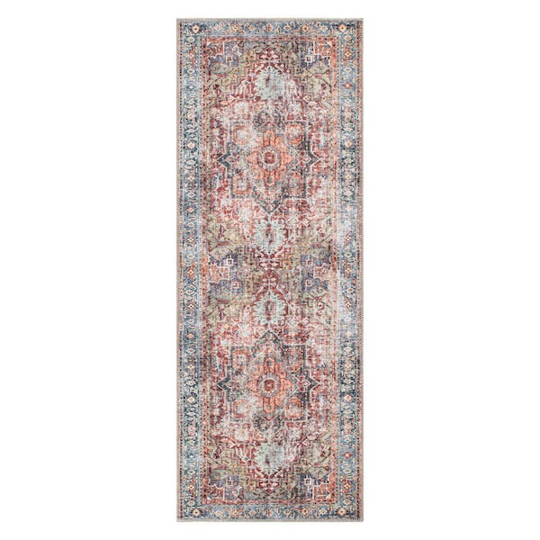 Traditional Distressed Machine Washable Area Rug Multi 2' 6" X 6'