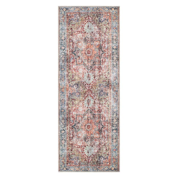World Rug Gallery Traditional Distressed Machine Washable 2'6"x10' Multi Runner Rug