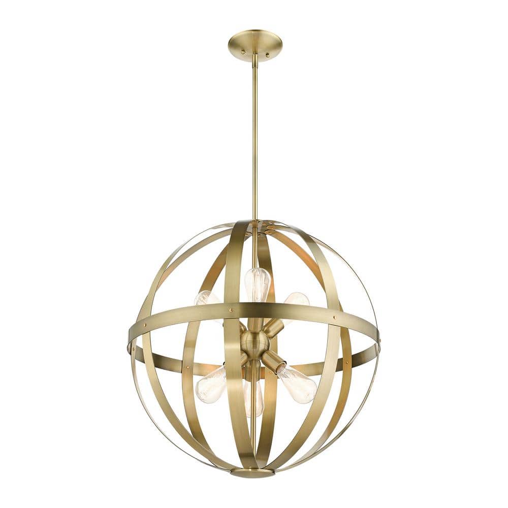 Antique Brass Sputnik 6-Light Globe Pendant Chandelier