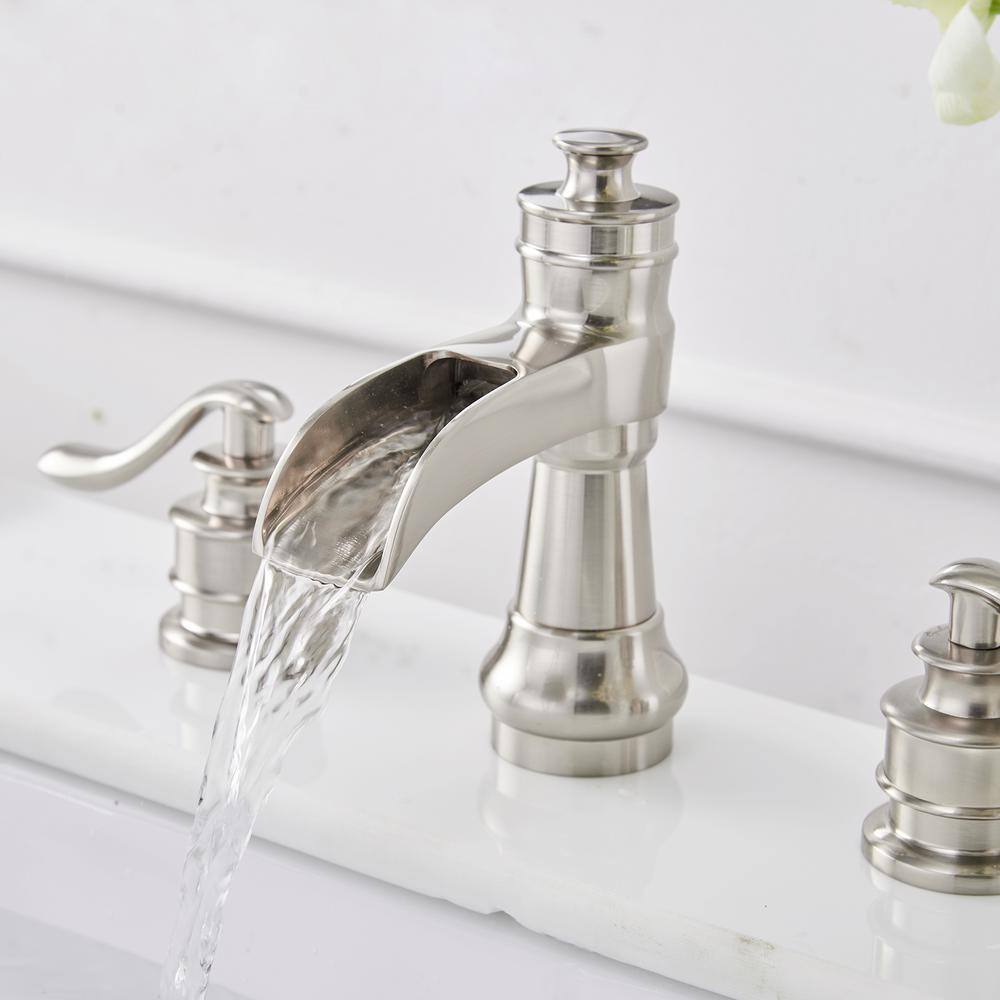 Brushed Nickel 8-Inch Widespread Waterfall Bathroom Faucet with Lever Handles