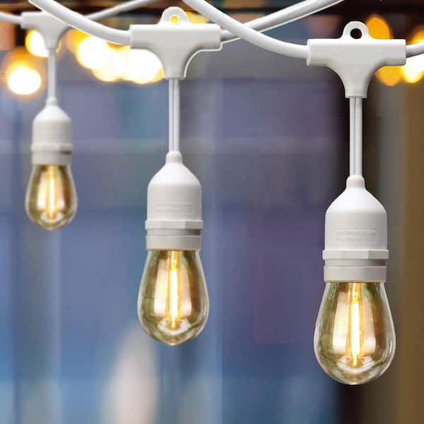 Hampton Bay 12-Light 24 ft. Indoor/Outdoor Plug-In Edison Bulb String Light  with S14 Single Filament LED Bulbs in White Cord 2418J2-1W - The Home Depot