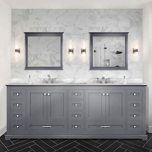 Dukes 84 in. W x 22 in. D Dark Grey Double Bath Vanity, Carrara Marble Top, Faucet Set, and 34 in. Mirrors