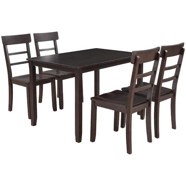 URTR 5-Piece Wood Top Espresso Dining Table Set, Kitchen Dining Table and 4 Wooden Chairs for Dining Room