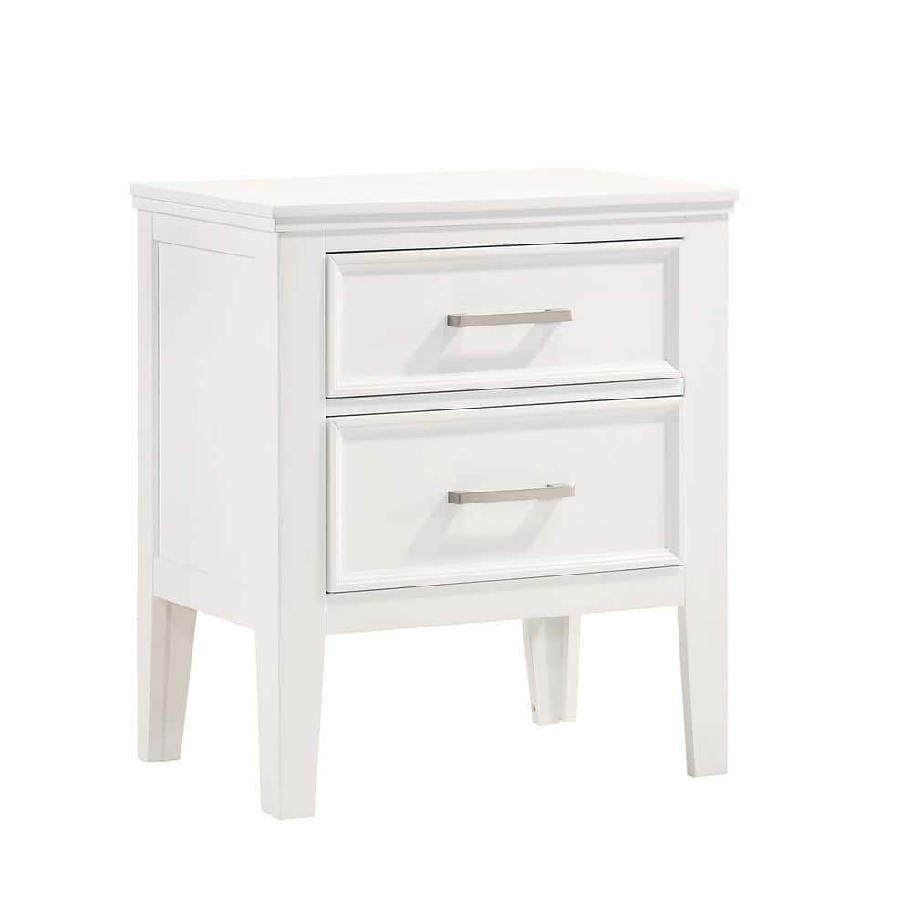 Andover White 2-Drawer Rubberwood Nightstand