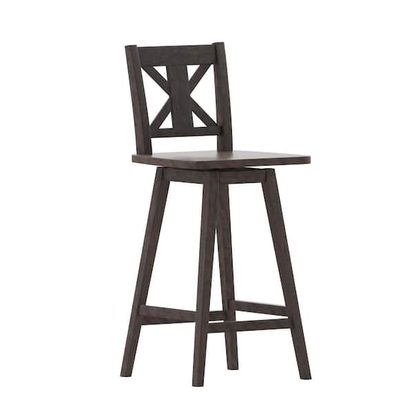 TAYLOR + LOGAN 42.25 in. Gray Wash Walnut Full Wood Bar Stool with Wood Seat