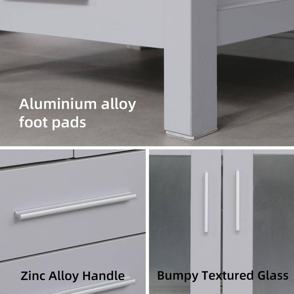 Gray MDF Single Sink Bath Vanity with White Ceramic Top and Chrome Faucet