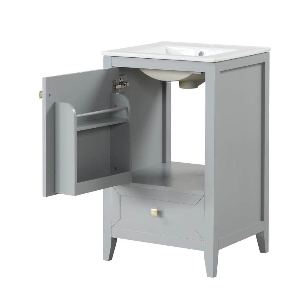 Gray MDF Freestanding Bathroom Vanity with White Ceramic Sink