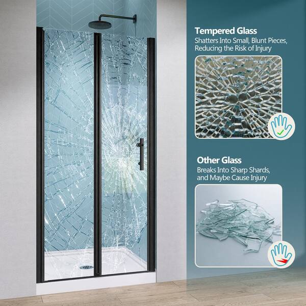 Frameless Bifold Shower Glass Door – 36"-37.6"W X 72"H, 1/4" Tempered Glass, Matte Black Hardware, Pivot Design With Handle
