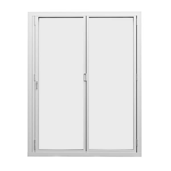 72 in. x 80 in. Right Center Opening/Outswing Double Tempered Glass White Aluminum Folding Patio Door
