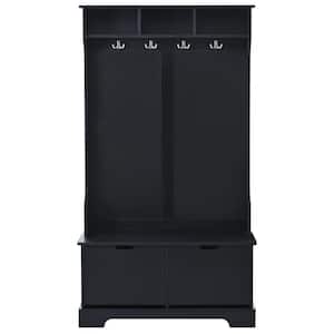 Black Freestanding Hall Tree with Storage Bench, 2 Flip Shoe Storage Drawers, Shelves and Hooks