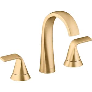 Cursiva 8 in. Widespread Double Handle Bathroom Faucet in Vibrant Brushed Moderne Brass