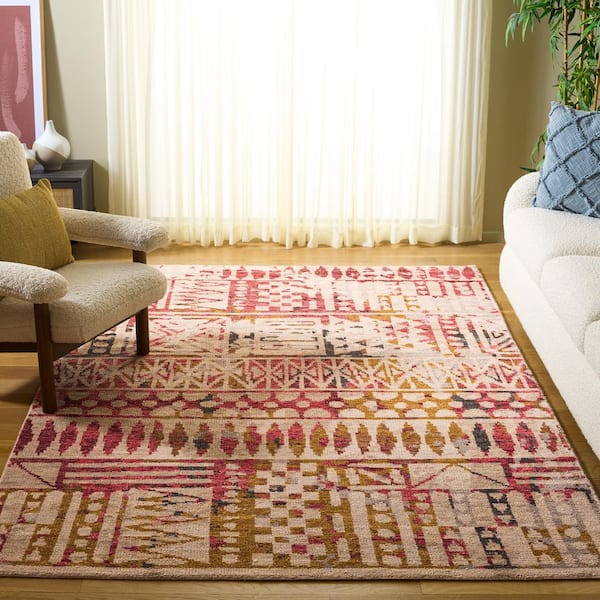 Samarkand 6 ft. x 9 ft. Red/Ivory Distressed Geometric Area Rug